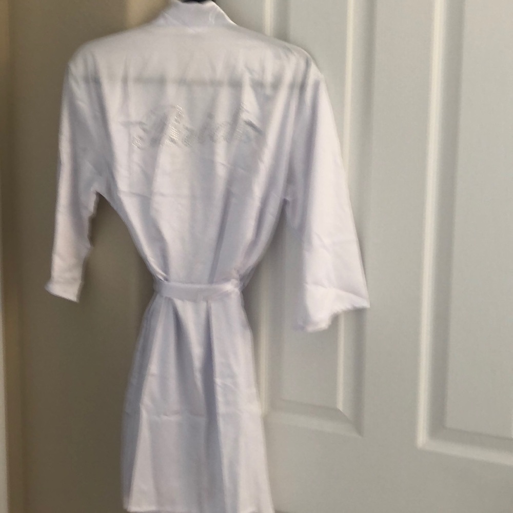White silk, Rhinestone Bride Robe